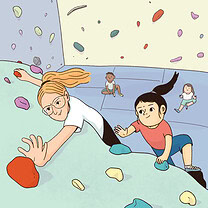 A child is inspired to climb by an adult.