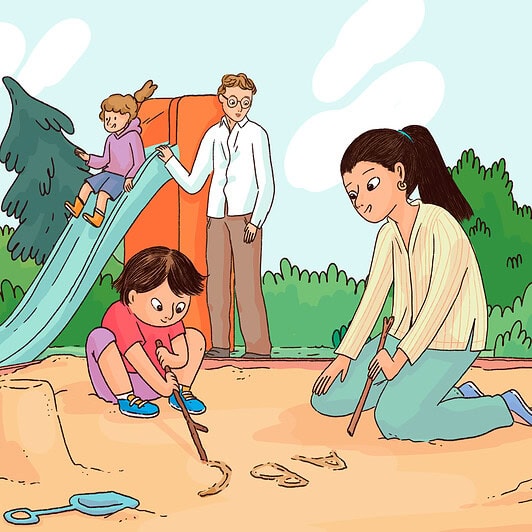 A researcher is observing how a parent is playing with her child at the playground.