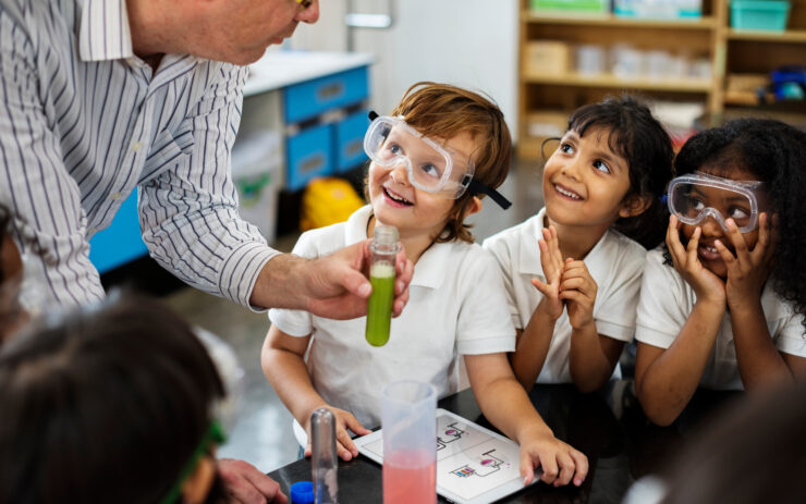 Children learn in a science class.